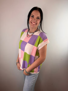 OVERSIZED Multi Color Checkered Sweater Vest **3 COLORS**