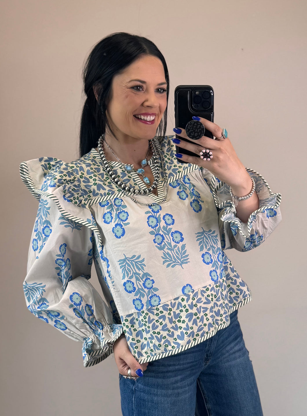 Blue Multi Print Top - PLUS