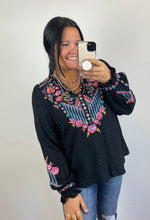 Load image into Gallery viewer, Black Gingham Embroidered Top
