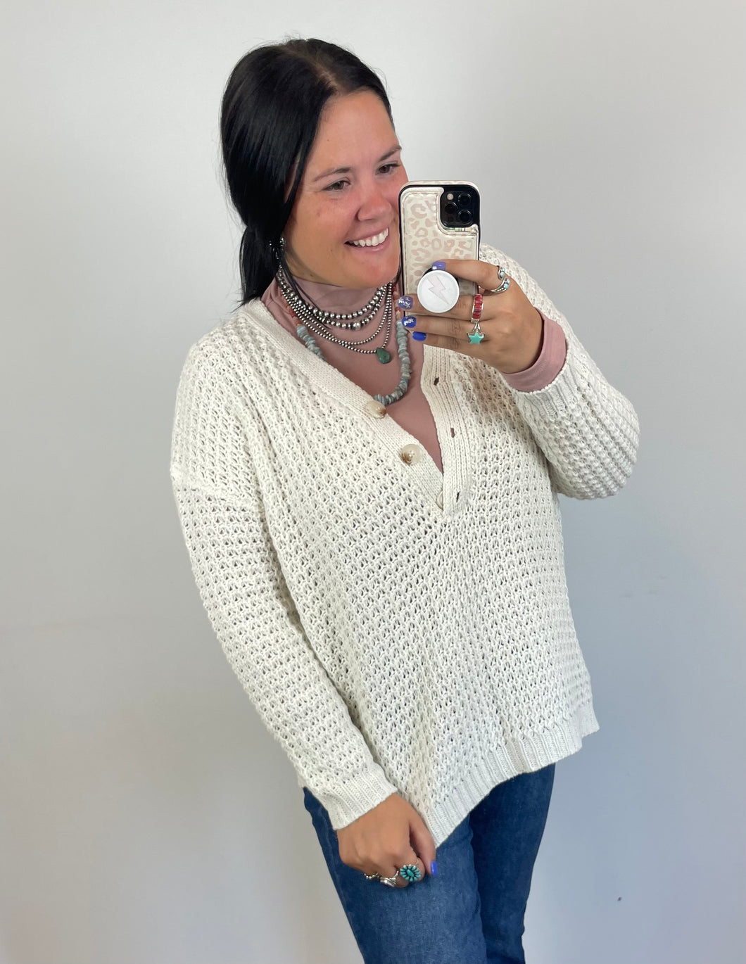 Ivory Waffle Sweater - PLUS