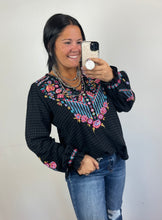 Load image into Gallery viewer, Black Gingham Embroidered Top
