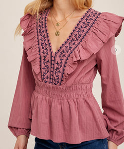 Mauve Embroidered Top