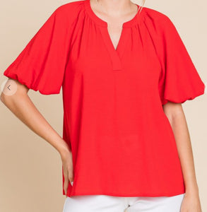 Solid Balloon Sleeve Top **2 COLORS**