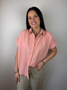 Pink Button Down Top - PLUS