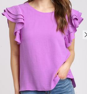 Layered Ruffle Sleeve Top **3 COLORS** - PLUS