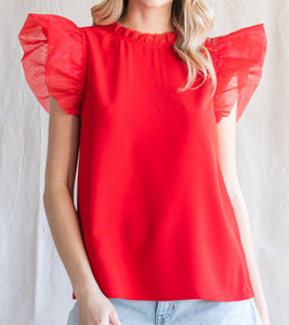 Red Tulle Sleeve Top