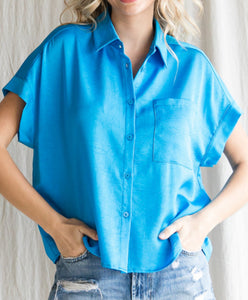 Glossy Button Up Top **2 COLORS**