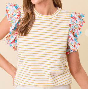 Striped And Floral Mixed Top **2 COLORS**