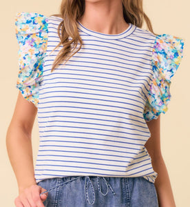 Striped And Floral Mixed Top **2 COLORS**