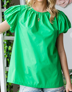 Solid Short Puff Sleeve Top **4 COLORS** - PLUS