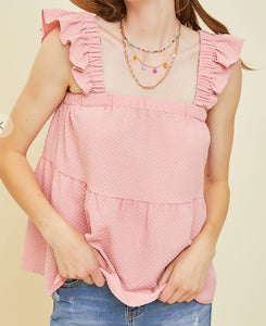 Pink Texture Babydoll Tank Top