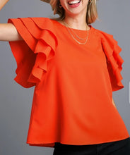 Load image into Gallery viewer, Orange Layered Ruffle Sleeve Top
