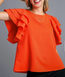 Orange Layered Ruffle Sleeve Top