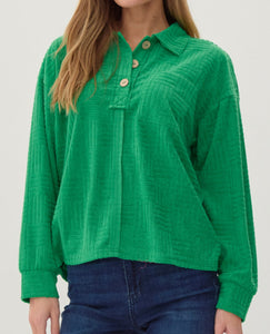 Textured Collared Pullover **3 COLORS**