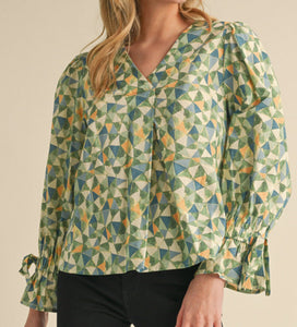 Green Print Top