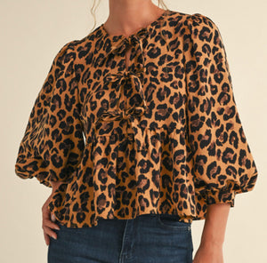 Leopard Peplum Tie Top