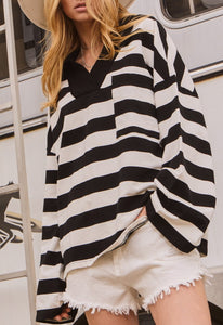 Black And White Striped Oversized Top