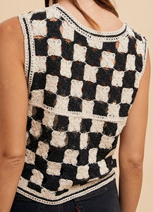 Checkered Crochet Sweater Vest