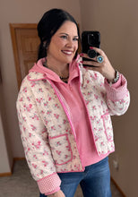 Load image into Gallery viewer, Ivory And Pink Floral Quilted Jacket

