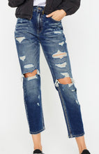 Load image into Gallery viewer, Dark Wash Distressed Mom Fit KanCan Jeans
