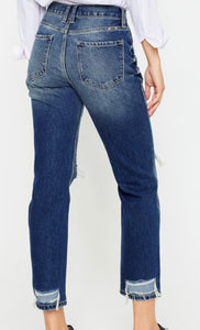 Dark Wash Distressed Mom Fit KanCan Jeans