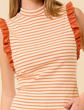 Load image into Gallery viewer, Striped Mock Neck Pleather Sleeve Tank
