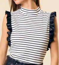 Load image into Gallery viewer, Striped Mock Neck Pleather Sleeve Tank
