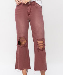 Faded Maroon 90’s Vintage Cropped Flare Vervet Jeans