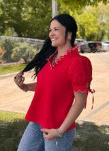 Load image into Gallery viewer, Scallop Detail Bow Sleeve Top ** 3 COLORS **
