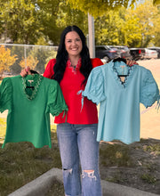 Load image into Gallery viewer, Scallop Detail Bow Sleeve Top ** 3 COLORS **
