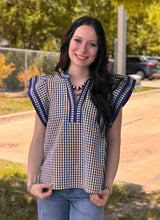 Load image into Gallery viewer, Navy Gingham Flutter Sleeve Top
