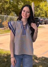 Load image into Gallery viewer, Navy Gingham Flutter Sleeve Top
