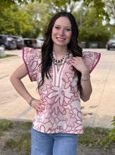 Load image into Gallery viewer, Abstract Floral Flutter Sleeve Top

