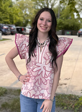 Load image into Gallery viewer, Abstract Floral Flutter Sleeve Top
