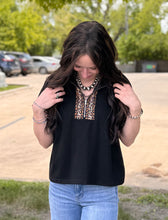 Load image into Gallery viewer, Black Leopard Detail 1/4 Zip Top
