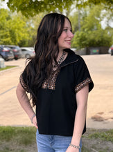 Load image into Gallery viewer, Black Leopard Detail 1/4 Zip Top
