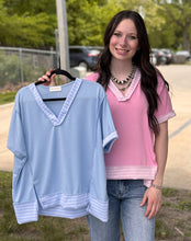 Load image into Gallery viewer, Short Sleeve Gingham Trim Top **2 COLORS** - PLUS
