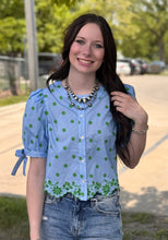 Load image into Gallery viewer, Blue Dot Lace Detail Top
