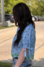 Load image into Gallery viewer, Blue Dot Lace Detail Top
