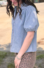 Load image into Gallery viewer, Denim Puff Sleeve Button Up Top
