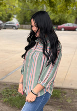Load image into Gallery viewer, Moss Striped Linen Button Down Top
