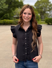 Load image into Gallery viewer, Black Ruffled Cap Sleeve Top
