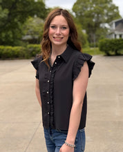 Load image into Gallery viewer, Black Ruffled Cap Sleeve Top

