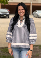 Load image into Gallery viewer, Striped Contrast 3/4 Sleeve Top ** 3 COLORS **
