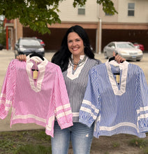 Load image into Gallery viewer, Striped Contrast 3/4 Sleeve Top ** 3 COLORS **
