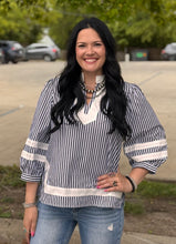 Load image into Gallery viewer, Striped Contrast 3/4 Sleeve Top ** 3 COLORS **
