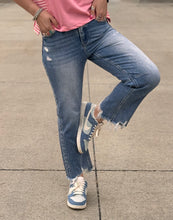 Load image into Gallery viewer, High Rise Straight Distressed Hem Risen Jeans
