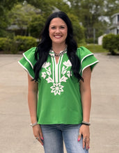 Load image into Gallery viewer, Green Floral Applique Top
