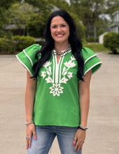 Load image into Gallery viewer, Green Floral Applique Top
