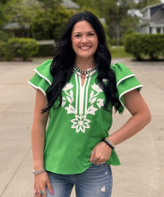 Load image into Gallery viewer, Green Floral Applique Top
